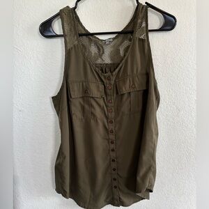 Charlotte Russe Olive Green Button-Up Tank Top